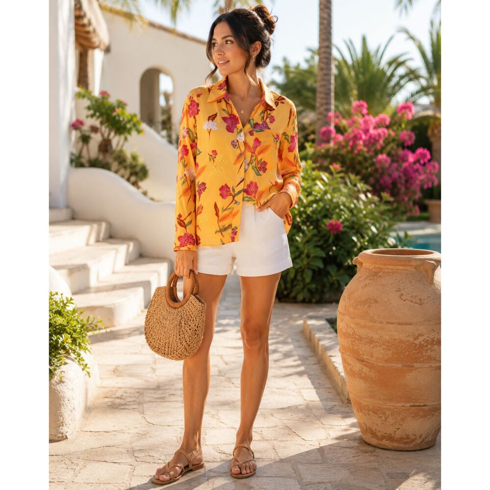 Sundance Orange Floral Boho Colorful Tropical Vacation Ready Lightweight Size S
